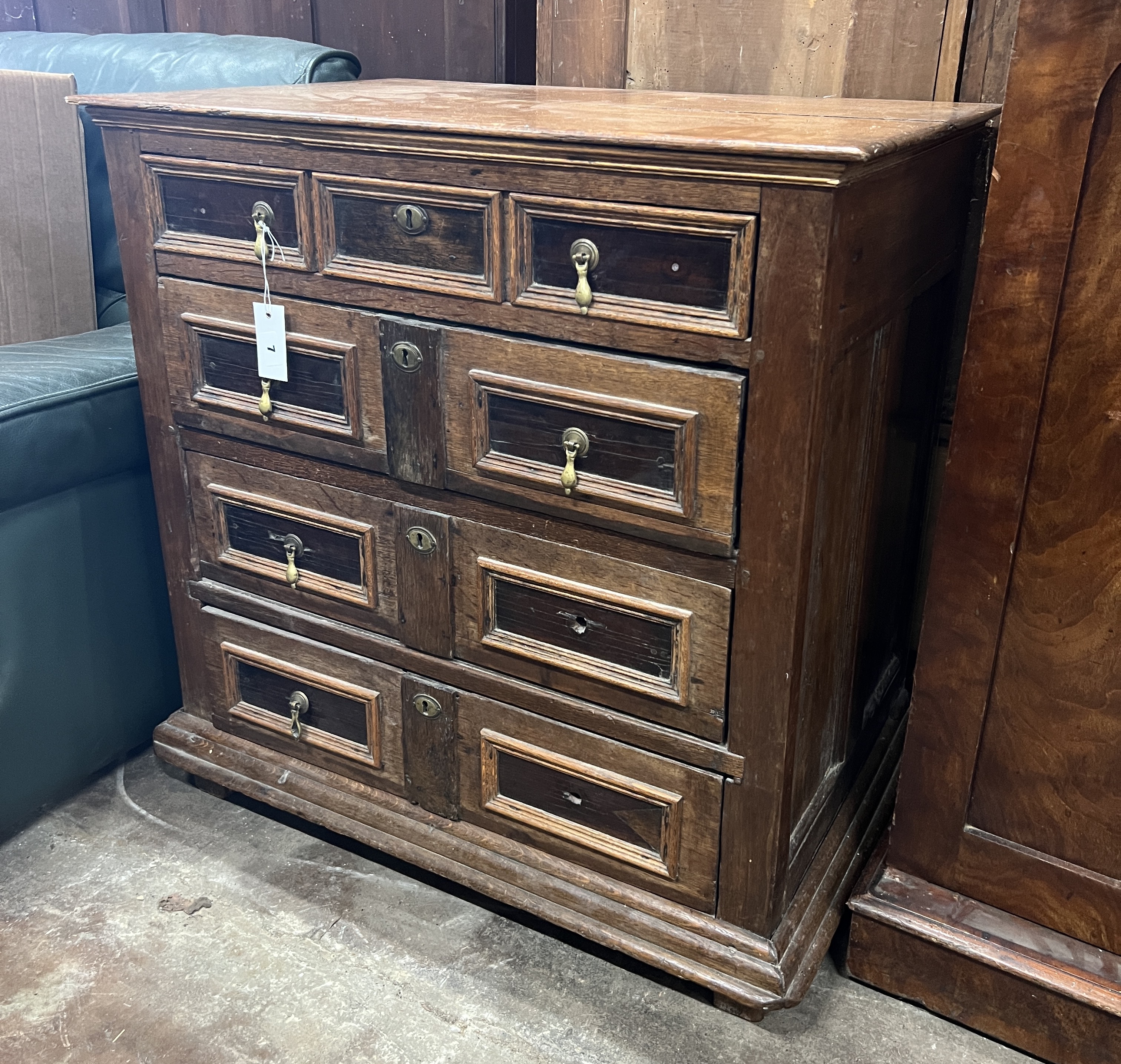 A small 18th century oak four drawer chest, width 78cm, depth 50cm, height 79cm